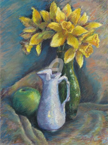 Daffodils in a Green Vase